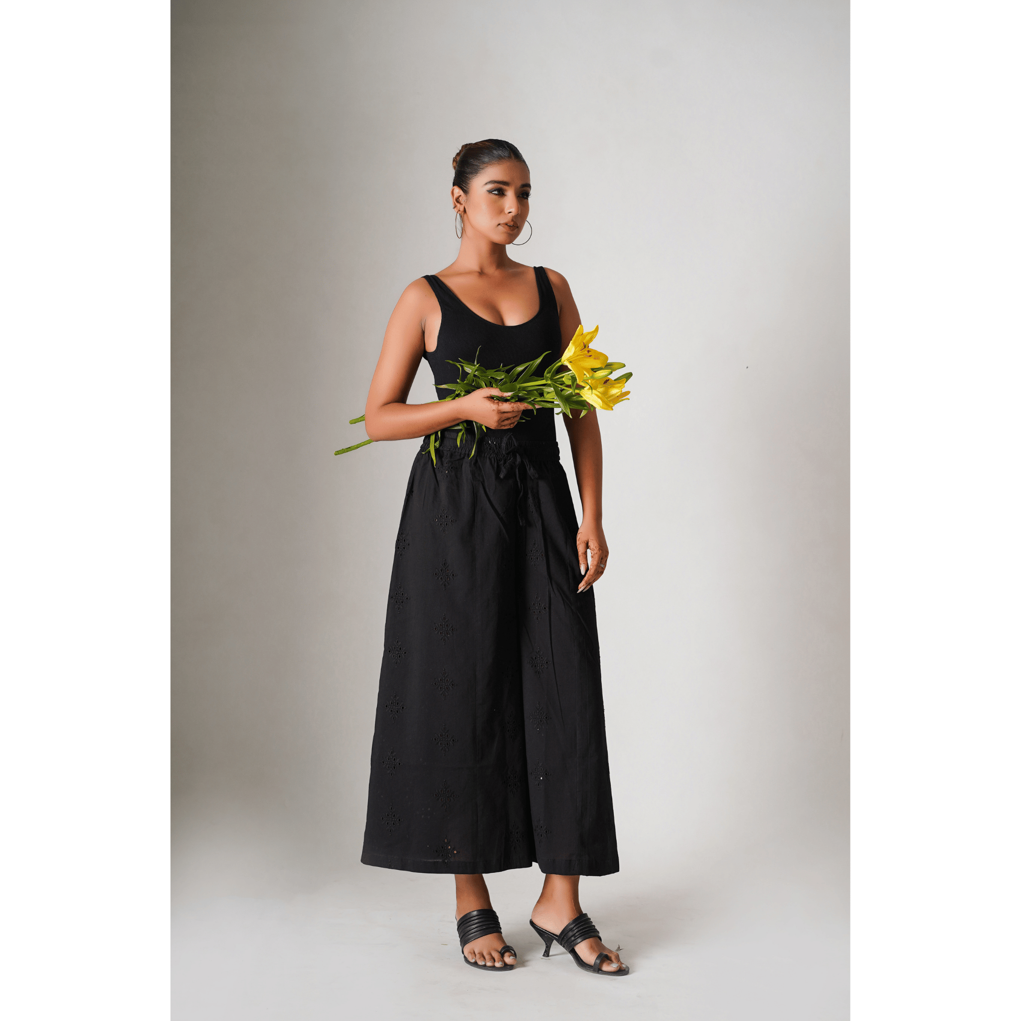 ''Amara'' Hakoba Black Cotton Palazzo